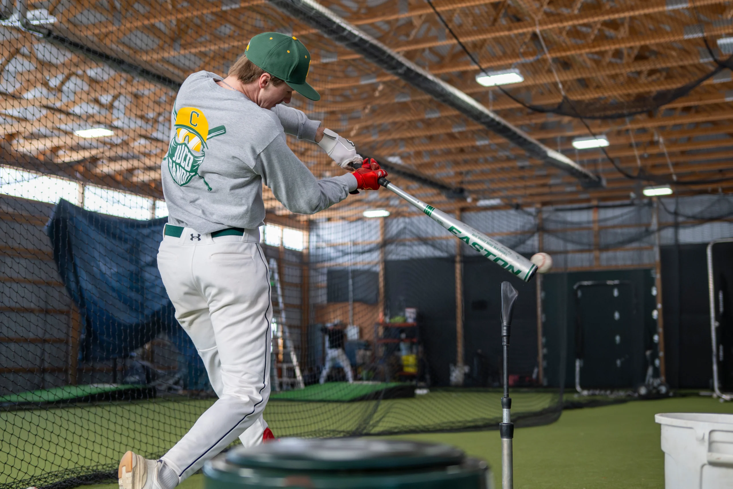baseball hitter hitting off the tee